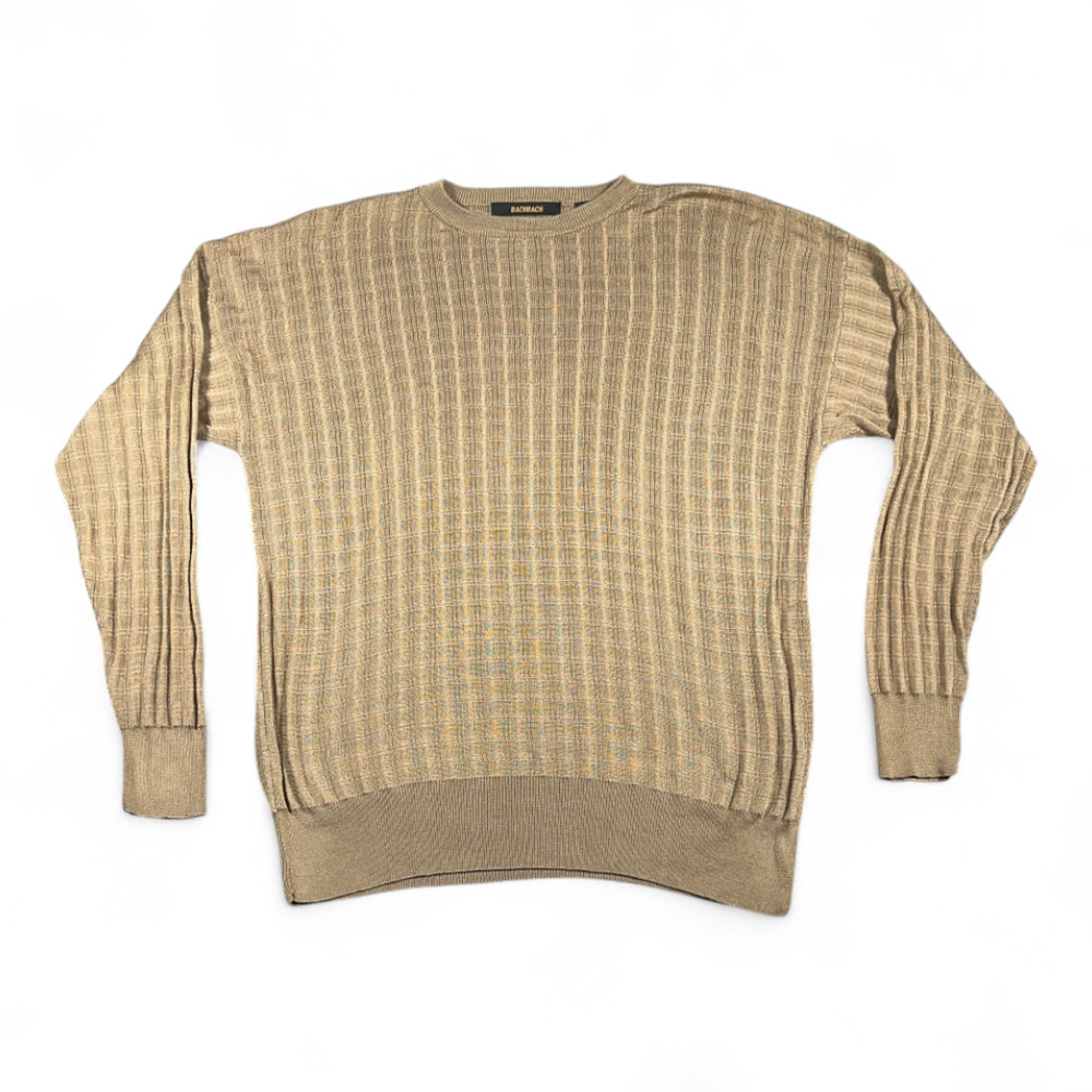 Bachrach Sweater Adult EXTRA LARGE Brown Geometric Textured Grid Relaxed